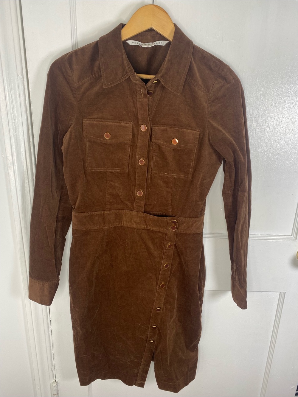 Veronica Beard Britton Cocoa Brown Corduroy Long-Sleeve Shirt Dress